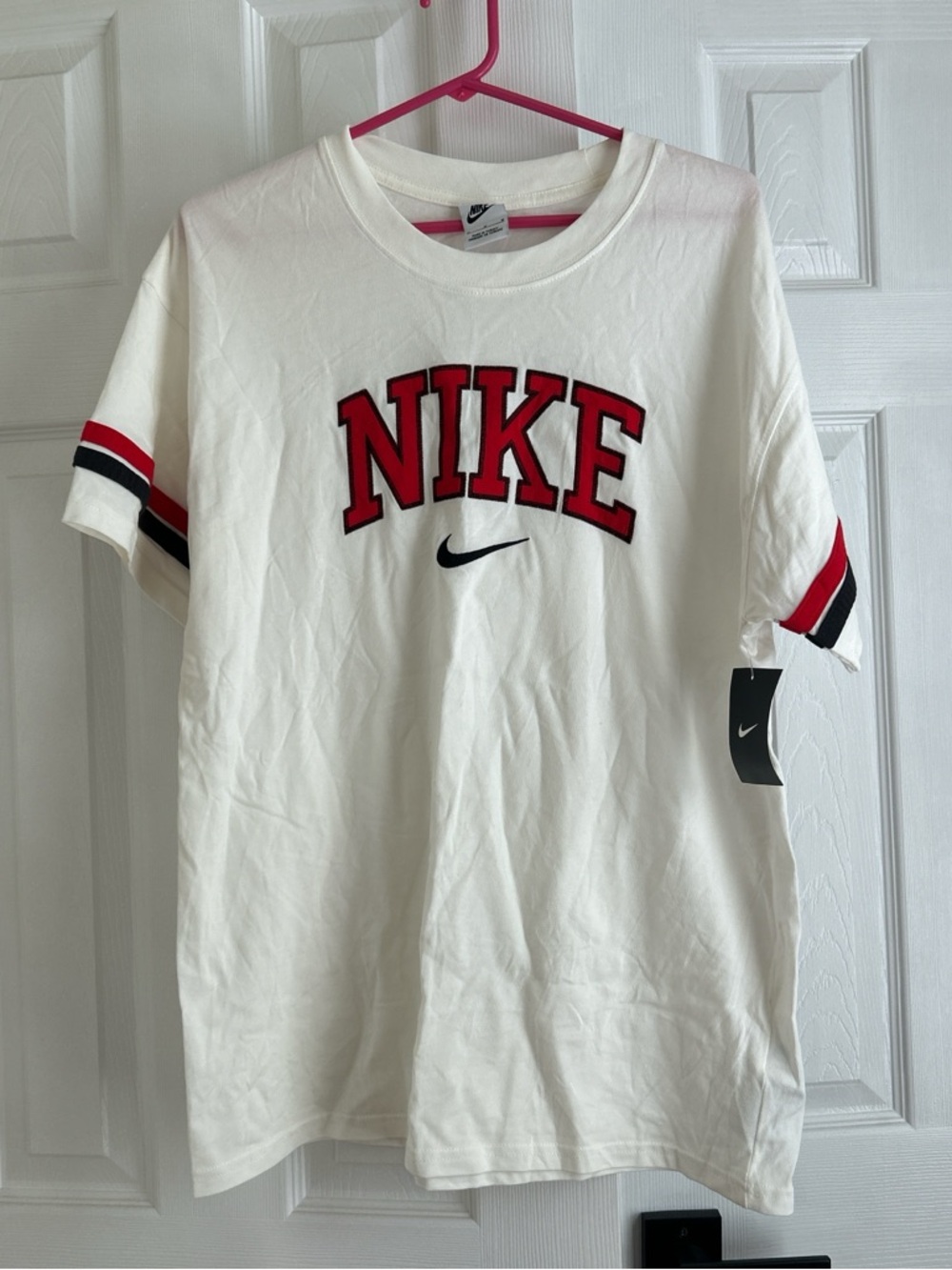 Nike White T-Shirt with Red & Black Accents